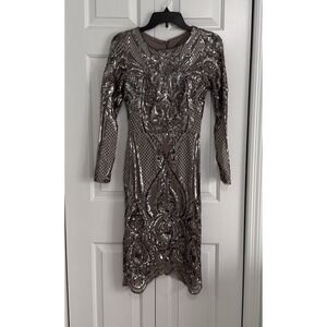 Betsy & Adam Women's Gray Sequin Embellished Long-Sleeve Sheath Dress Size 4